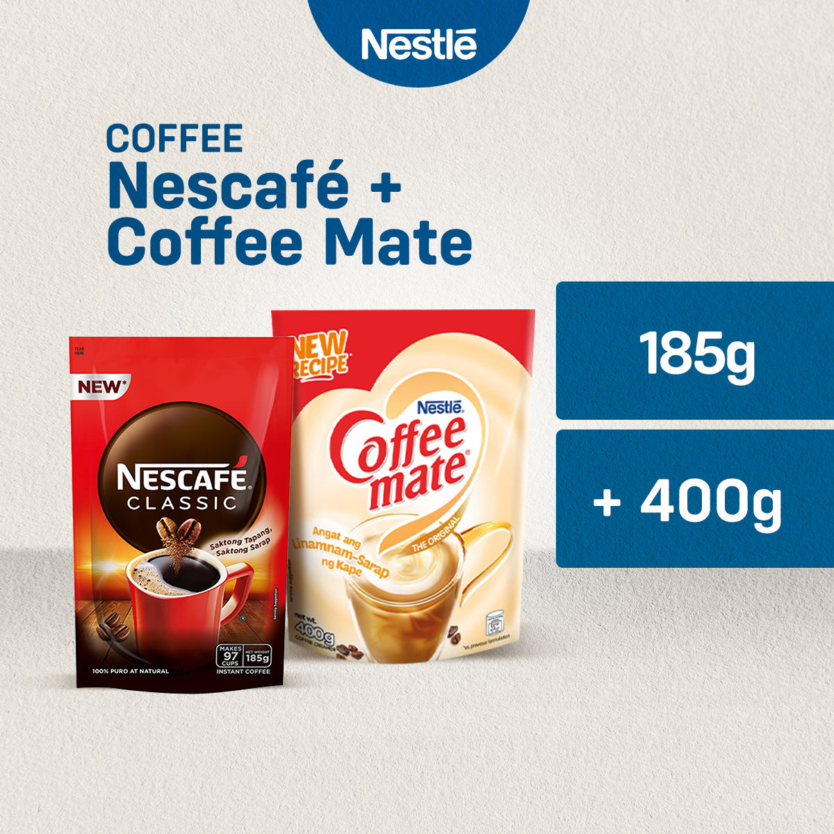 NESCAFE Classic Instant Coffee 185g and COFFEE MATE Coffee Creamer 400