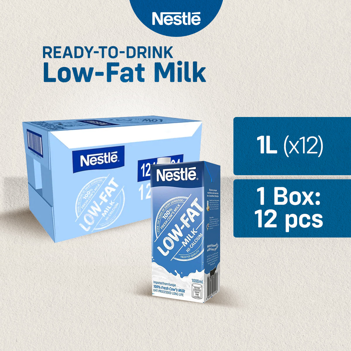 NESTLÉ LowFat Milk 1L UHT Pack of 12