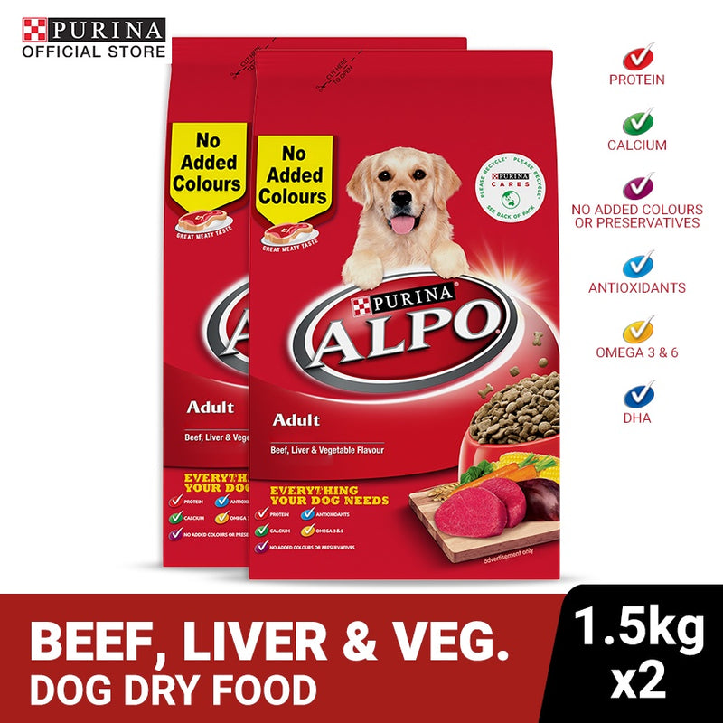 ALPO Beef, Liver & Vegetable Adult Dry Dog Food - 1.5Kg x2
