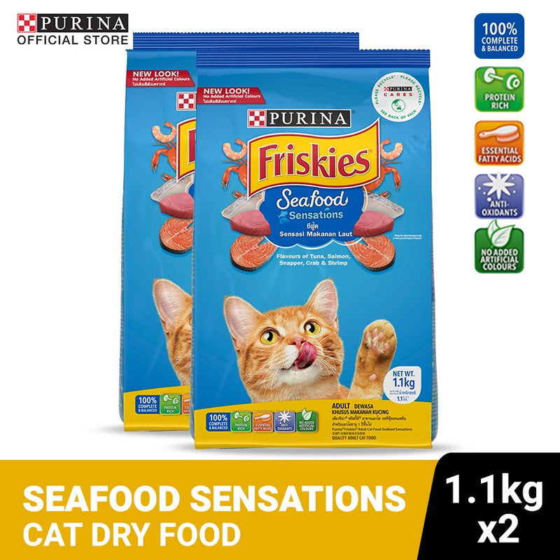 PURINA FRISKIES Seafood Sensations | Best Dry Cat Food for Adult Cats - 1.1Kg x2
