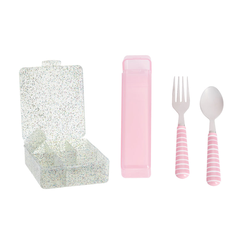 [NOT FOR SALE] Confetti Glitter Bento Box + Utensils with Carrying Case Light Pink
