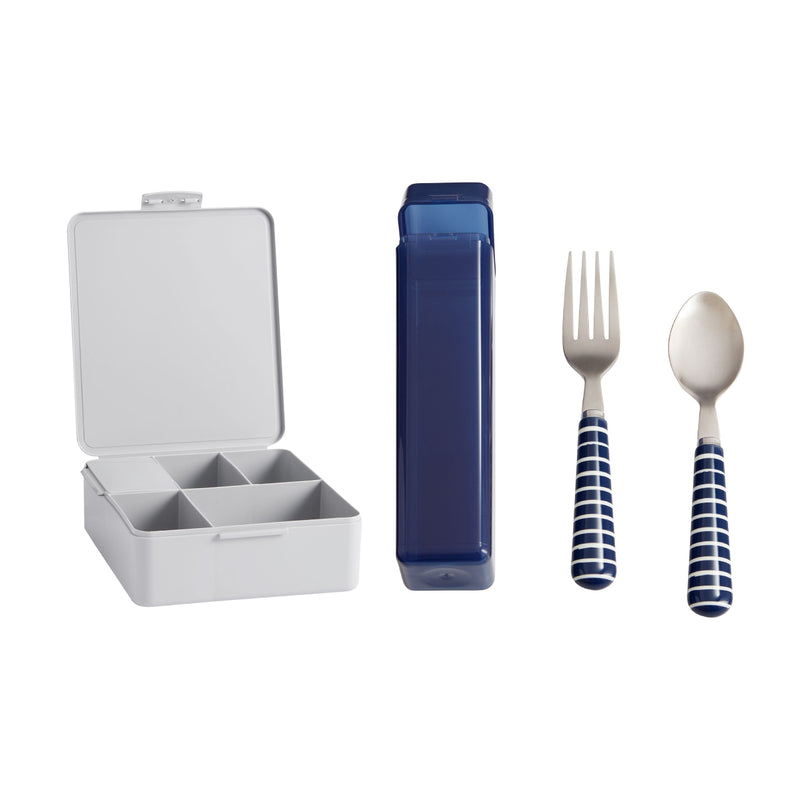 [NOT FOR SALE] Square Gray Bento Box + Utensils with Carrying Set Navy