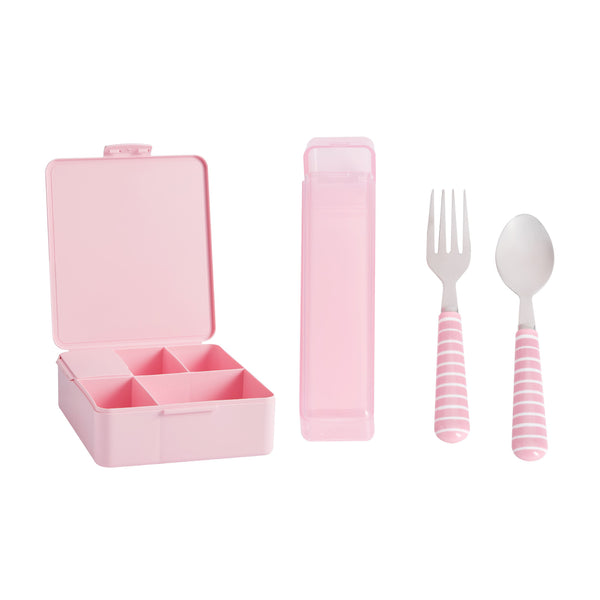 [NOT FOR SALE] Square Light Pink Bento Box + Utensils with Carrying Case Light Pink