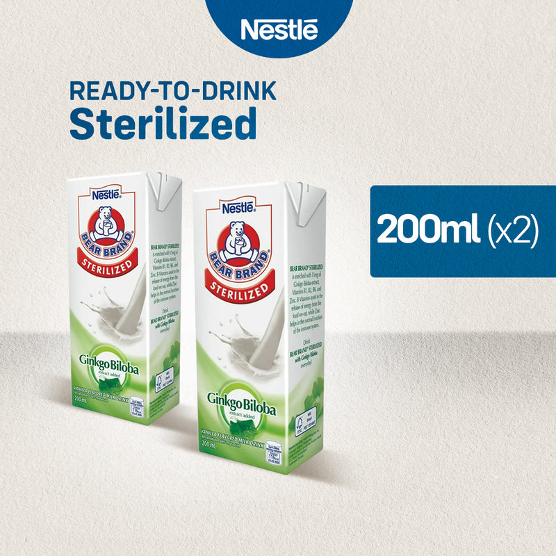 Bear Brand Sterilized UHT Milk with Gingko Biloba 200ml - Pack of 2