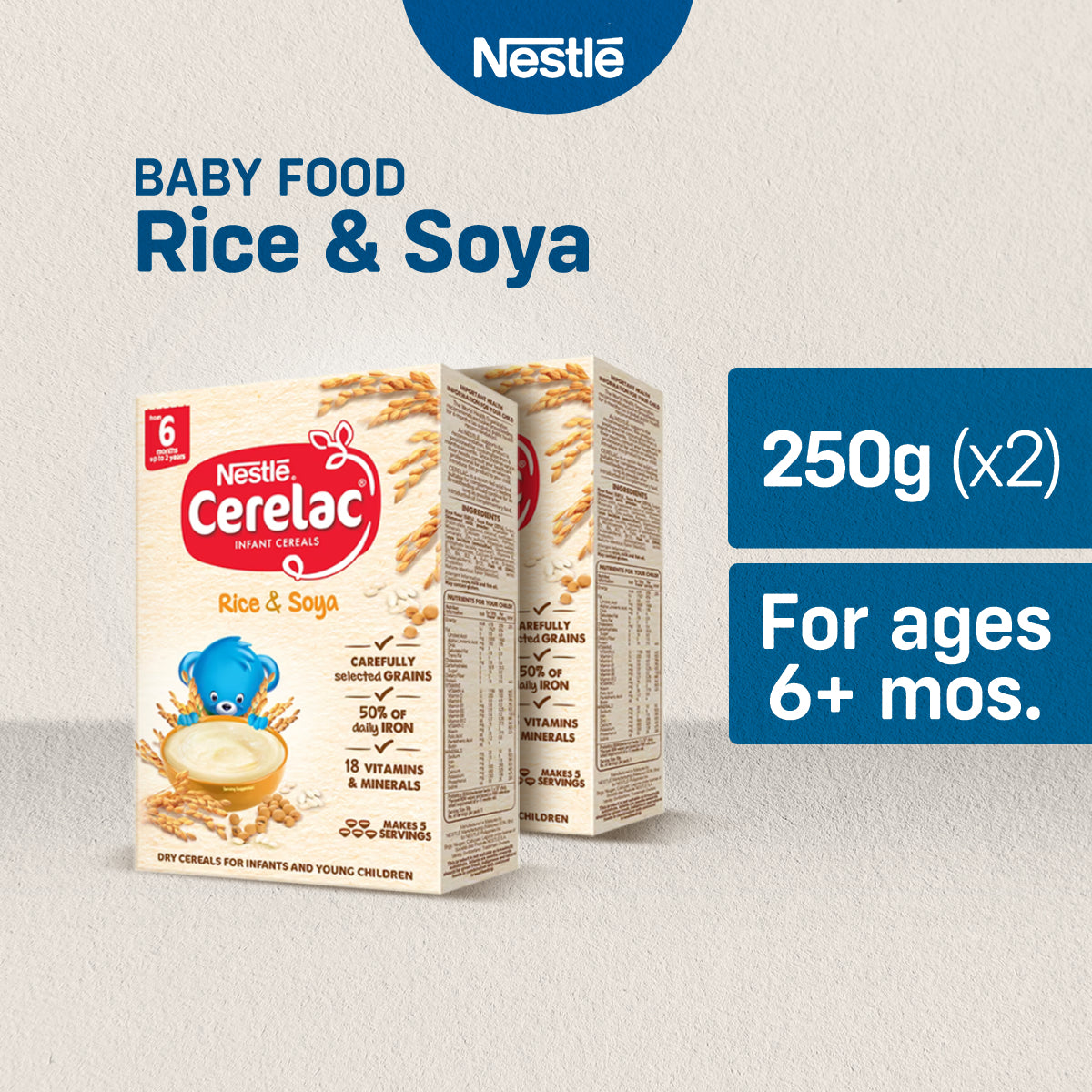 CERELAC Rice & Soya Infant Cereal 250g Pack of 2