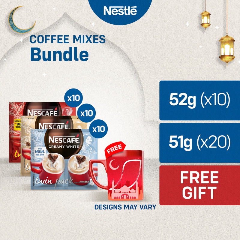 [FREE RAMADAN MUG] Nescafe 3-in-1 Coffee Twin Pack Creamy Latte, Creamy White, Original - Pack of 30
