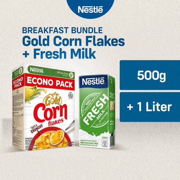 GOLD CORN FLAKES Cereal Breakfast 500g and NESTLE Fresh Milk 1L