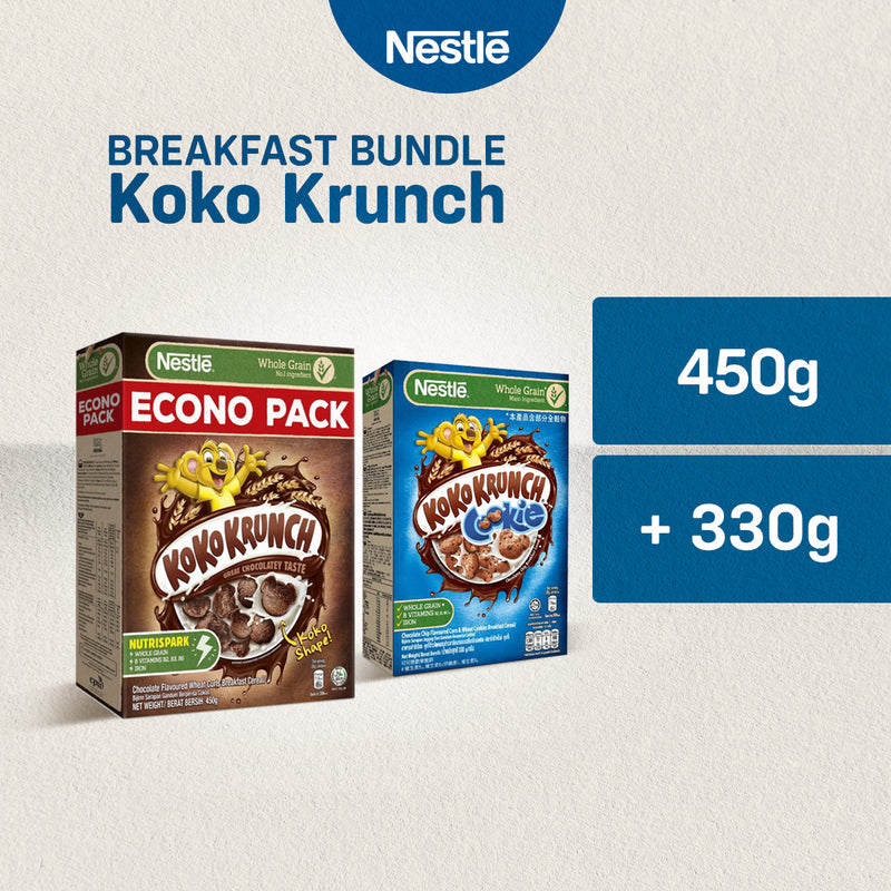 KOKO KRUNCH Breakfast Cereal 450g with KOKO KRUNCH Cookie Breakfast Cereal 330g