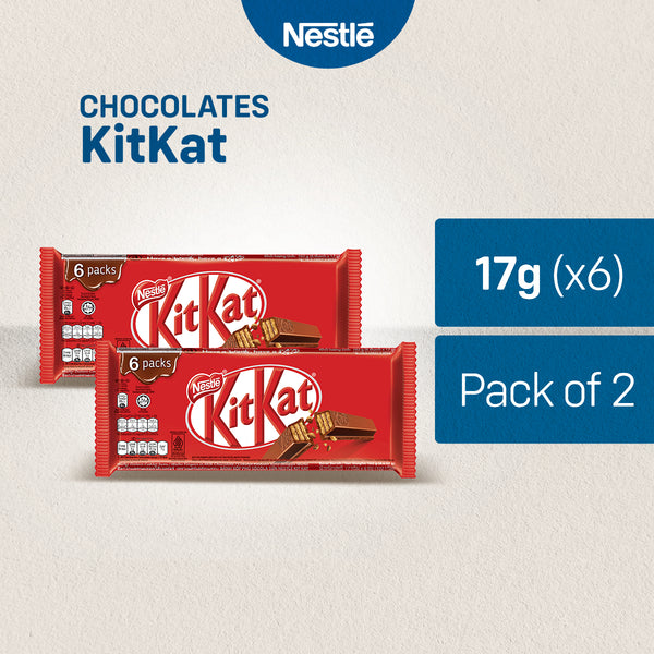 KITKAT 2 Finger Milk Chocolate Bar Flowrap 6-Pack 17g - Pack of 2