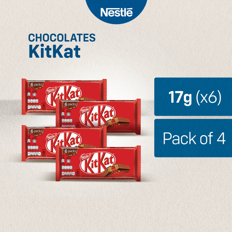 KITKAT 2 Finger Milk Chocolate Bar Flowrap 6-Pack 17g - Pack of 4