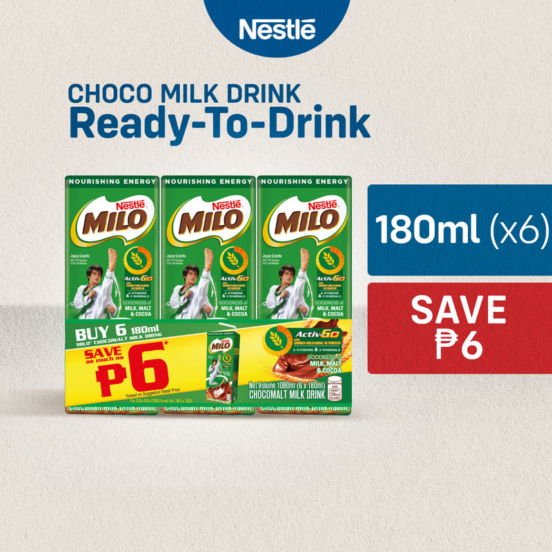 [Buy  6 Save P6] Milo Ready-to-Drink Chocomalt Milk Drink 180ml
