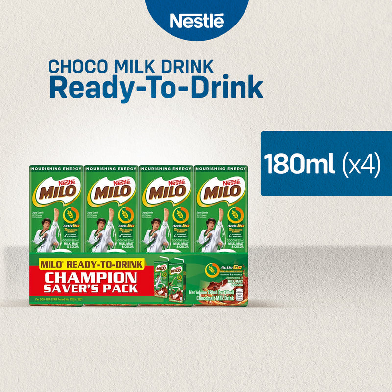 MILO Ready-to-Drink Flavoured Milk 180ml - Pack of 4 for P98