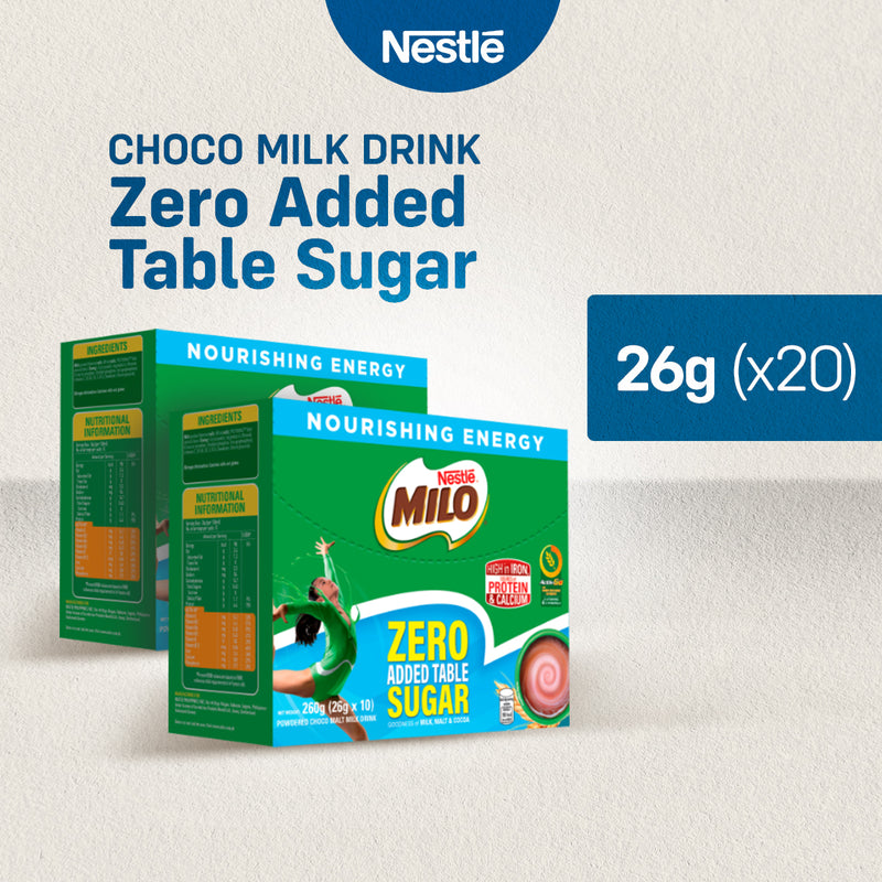 MILO Zero Added Table Sugar Powdered Choco Malt Milk Drink 26g - Pack of 20