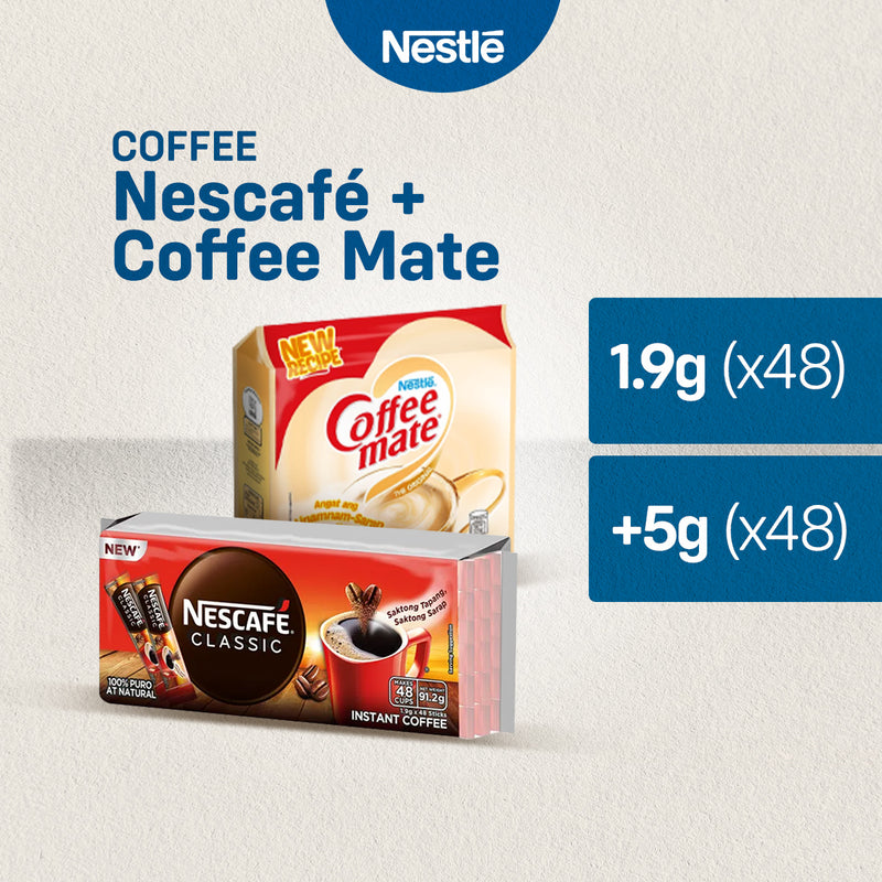 NESCAFE Classic Instant Coffee 1.9g - Pack of 48 and COFFEE MATE Coffee Creamer 5g - Pack of 48