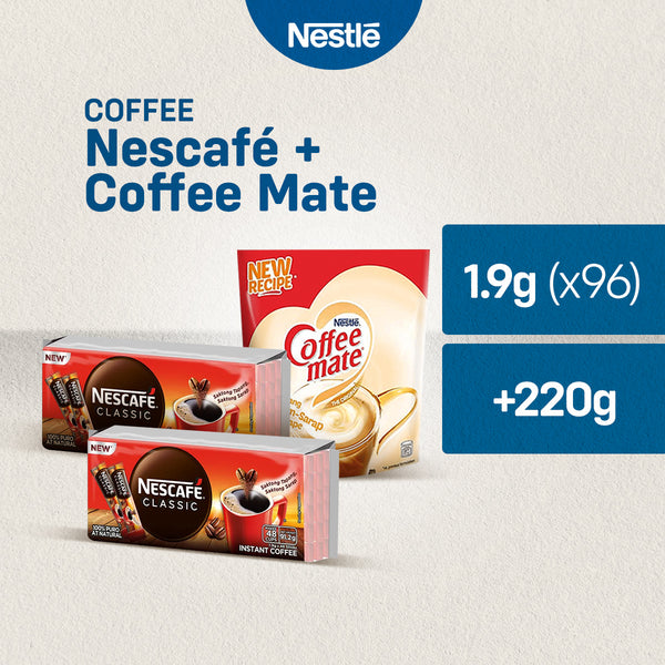 NESCAFE Classic Instant Coffee 1.9g - Pack of 96 with COFFEE-MATE Coffee Creamer Stand-up Pouch 220g