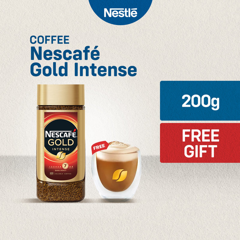 NESCAFE Gold Intense Instant Coffee 200g with FREE Double Wall Glass