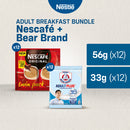 NESCAFE Original 3-in-1 Coffee Twin Pack 56g - Pack of 12 + BEAR BRAND Adult Plus 33g - Pack of 12