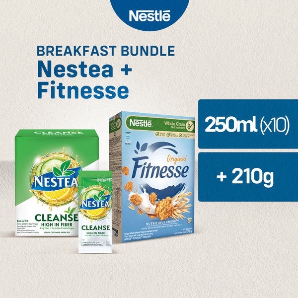 NESTEA Cleanse Powdered Green Tea 250ml - Pack of 10 + Fitnesse Breakfast Cereal 210g