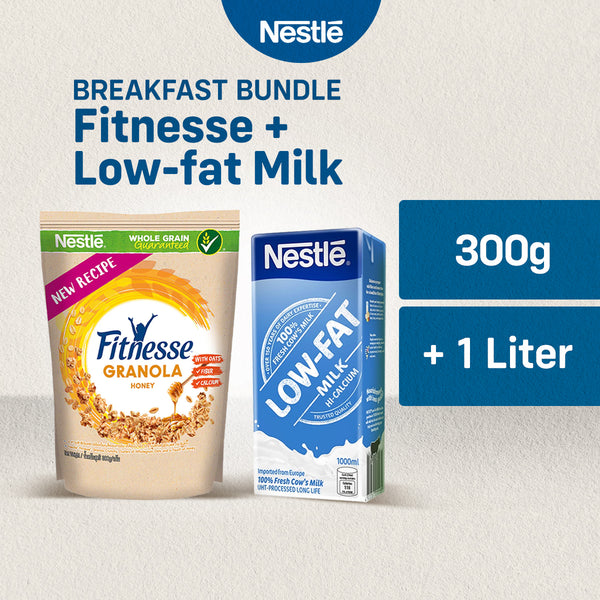 NESTLE Fitnesse Granola Honey Breakfast Cereal 300g and NESTLÉ Low-Fat Milk 1L UHT