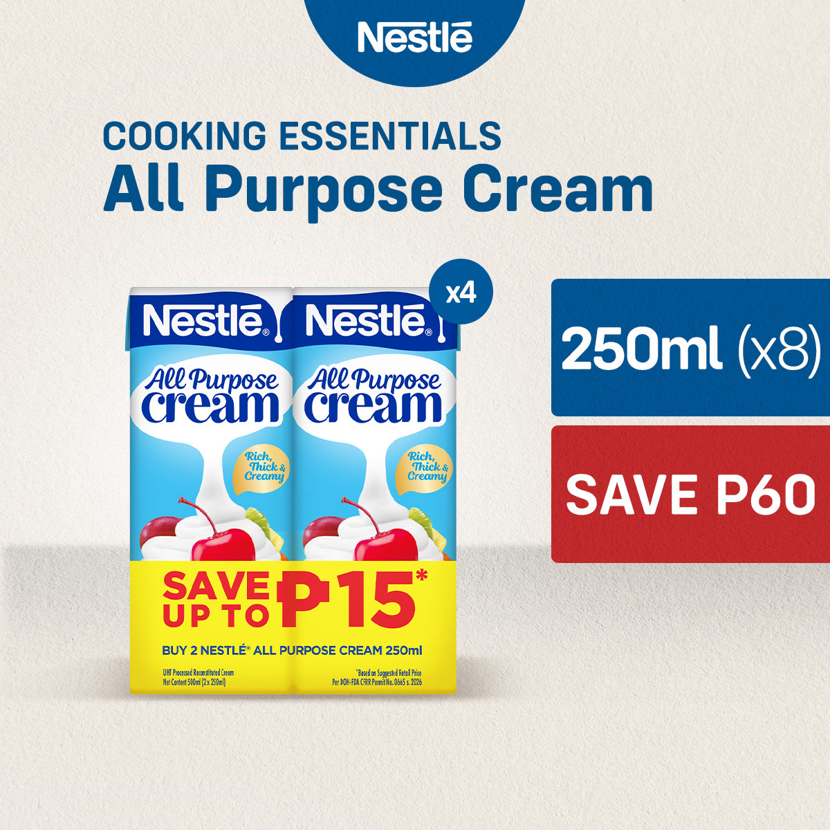 NESTLE All Purpose Cream 250ml Bundle of 4 - Buy 8 Save P60