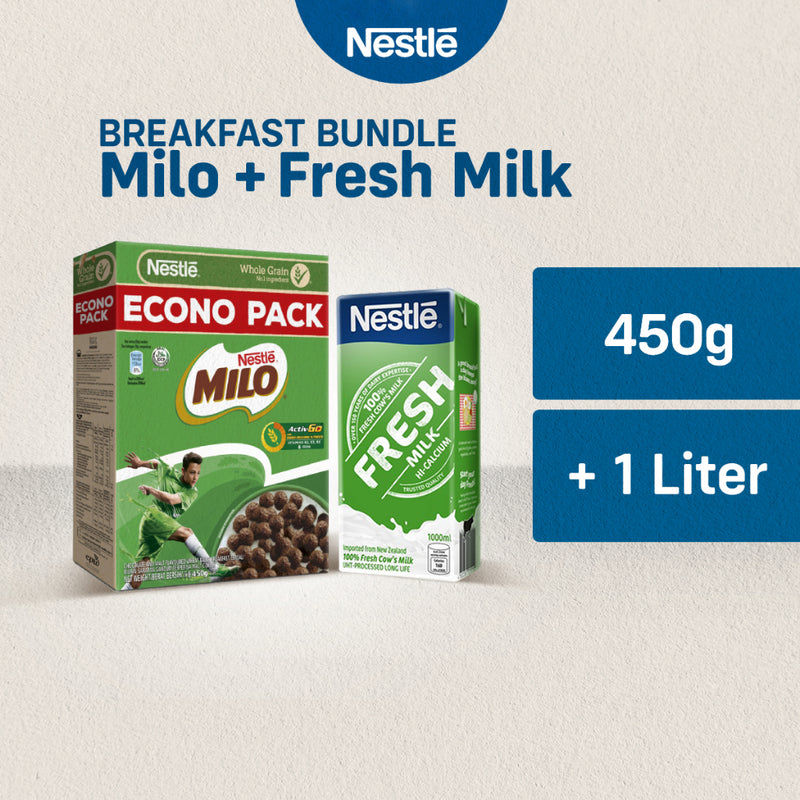 MILO Breakfast Cereal 450g and NESTLE Fresh Milk 1L