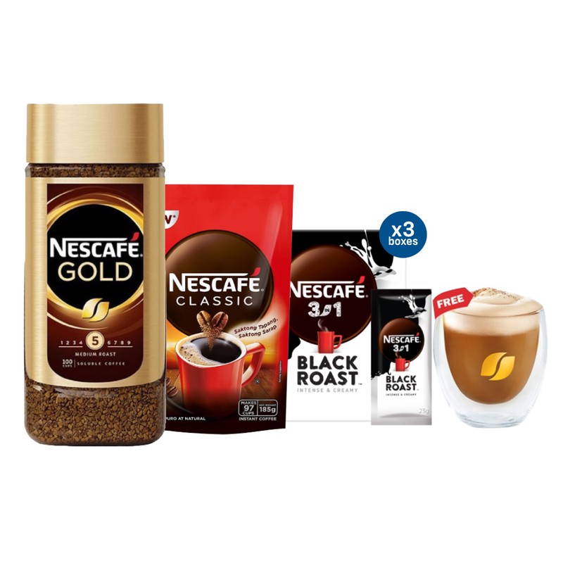 NESCAFÉ Gold Instant Coffee with FREE Nescafé Double Wall Glass Mug (Bundle 3)