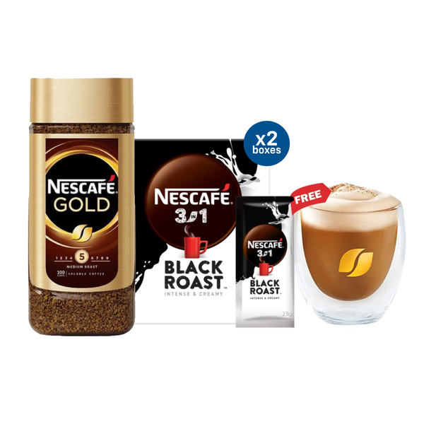 NESCAFÉ Gold Instant Coffee with FREE Nescafé Double Wall Glass Mug (Bundle 2)