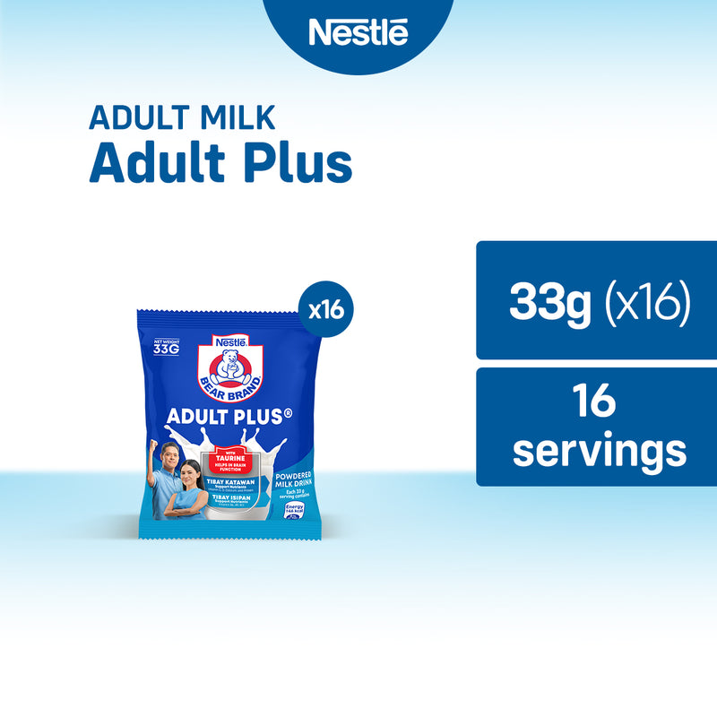 Bear Brand Adult Plus Milk Powder 33g - Pack of 16