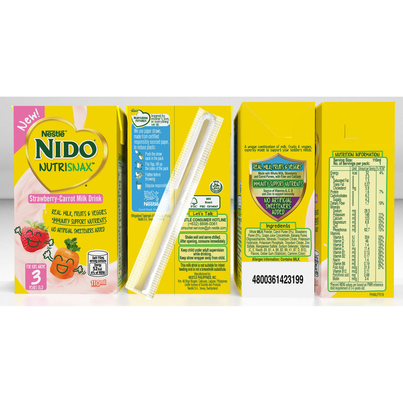 NIDO Nutrisnax Strawberry-Carrot Milk Drink 110ml - Pack of 6