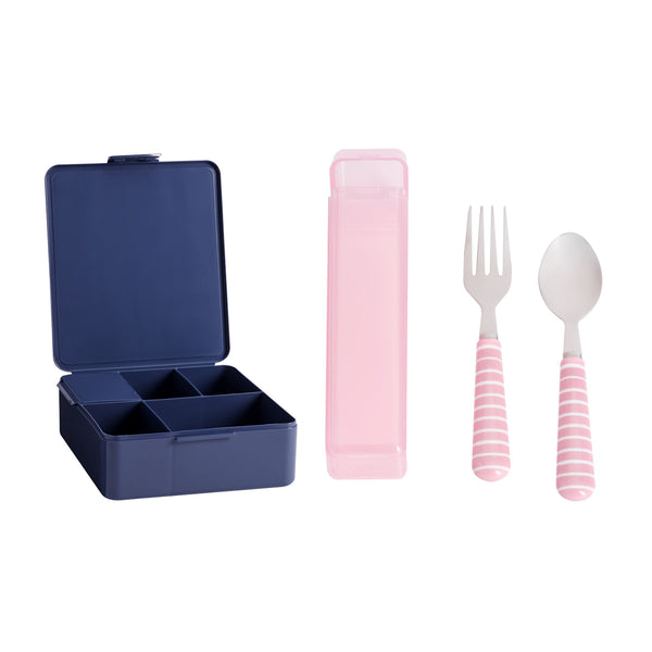 [NOT FOR SALE] Square Navy Bento Box + Utensils with Carrying Case Light Pink