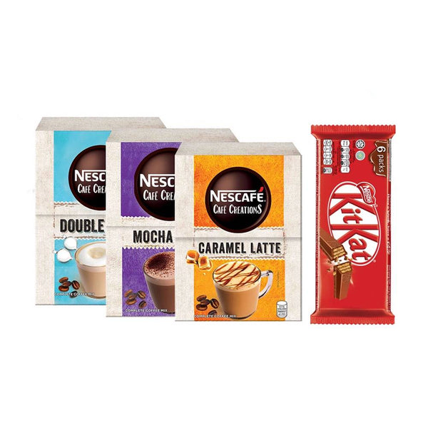 NESCAFÉ Cafe Creations Mocha, Caramel, Double Latte Coffee 33g - Pack of 30 + KITKAT Chocolate 17gx6