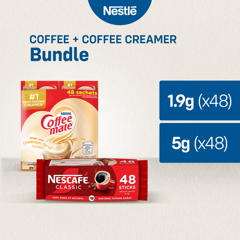 NESCAFE Classic Instant Coffee 1.9g - Pack of 48 and COFFEE MATE Coffee Creamer 5g - Pack of 48