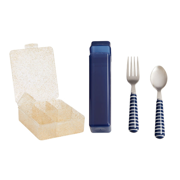 [NOT FOR SALE] Gold Glitter Bento Box + Utensils with Carrying Set Navy