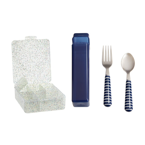 [NOT FOR SALE] Confetti Glitter Bento Box + Utensils with Carrying Set Navy