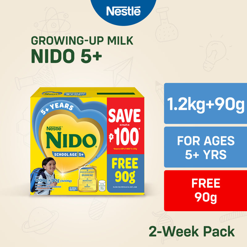 [FREE 90g] NIDO 5+ Powdered Milk For School Age Children Above 5 Years Old 1.2kg