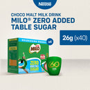 Milo Zero Added Table Sugar Powdered Choco Malt Milk Drink 26g - Pack of 40 with FREE Milo Mug