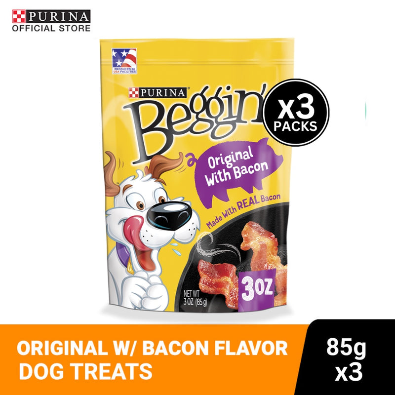 BEGGIN' Strips Dry Dog Treats for Adult Dog (with Bacon) - 85g x3