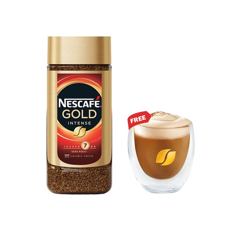 NESCAFE Gold Intense Instant Coffee 200g with FREE Double Wall Glass