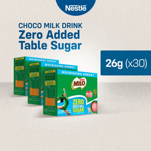 Milo Zero Added Table Sugar Powdered Choco Malt Milk Drink 26g - Pack of 30