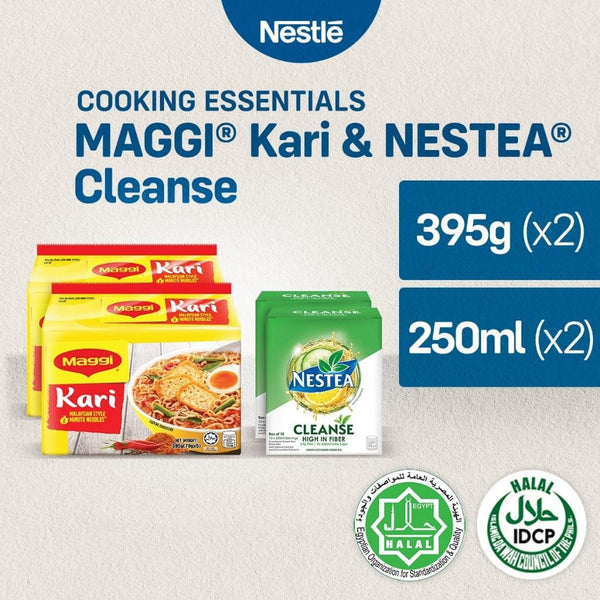 Maggi Kari Noodles 79g - Pack of 10 + NESTEA Cleanse Lemon Cucumber Powdered Green Tea with Fiber 25