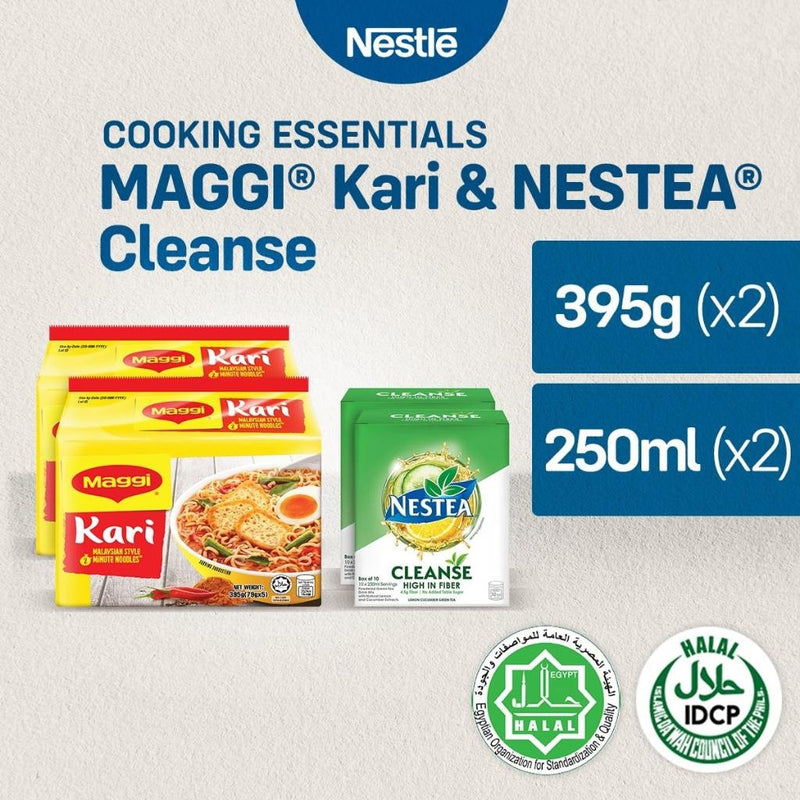 Maggi Kari Noodles 79g - Pack of 10 + NESTEA Cleanse Lemon Cucumber Powdered Green Tea with Fiber 25