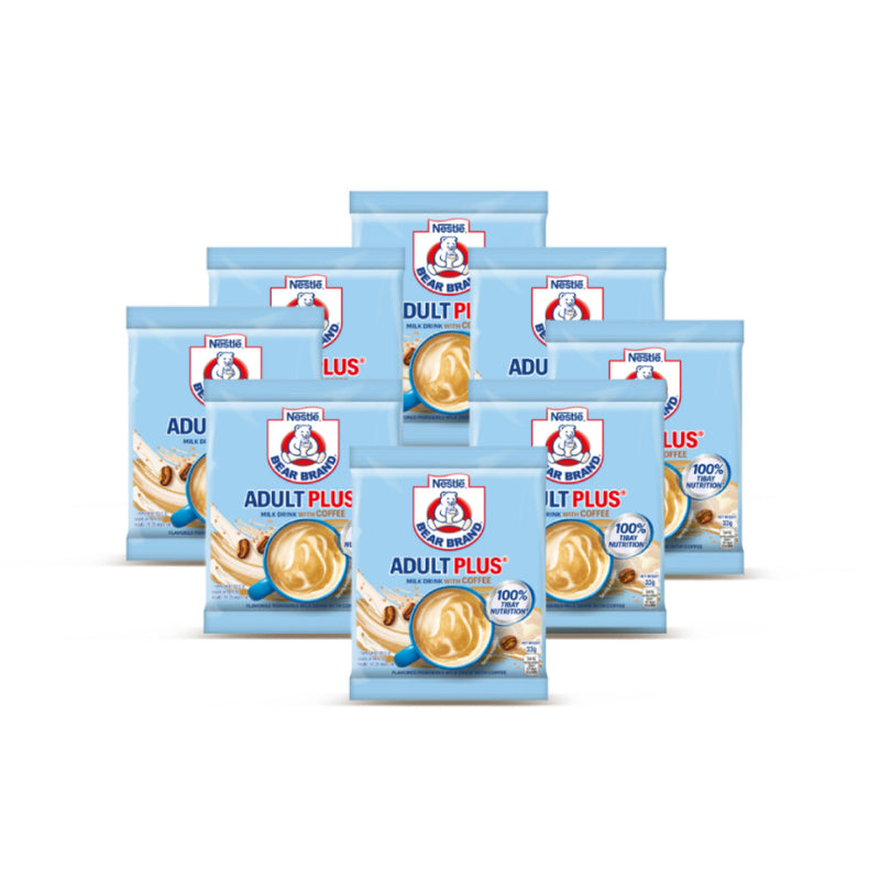 Bear Brand Adult Plus Milk Powder with Coffee 33g - Pack of 8