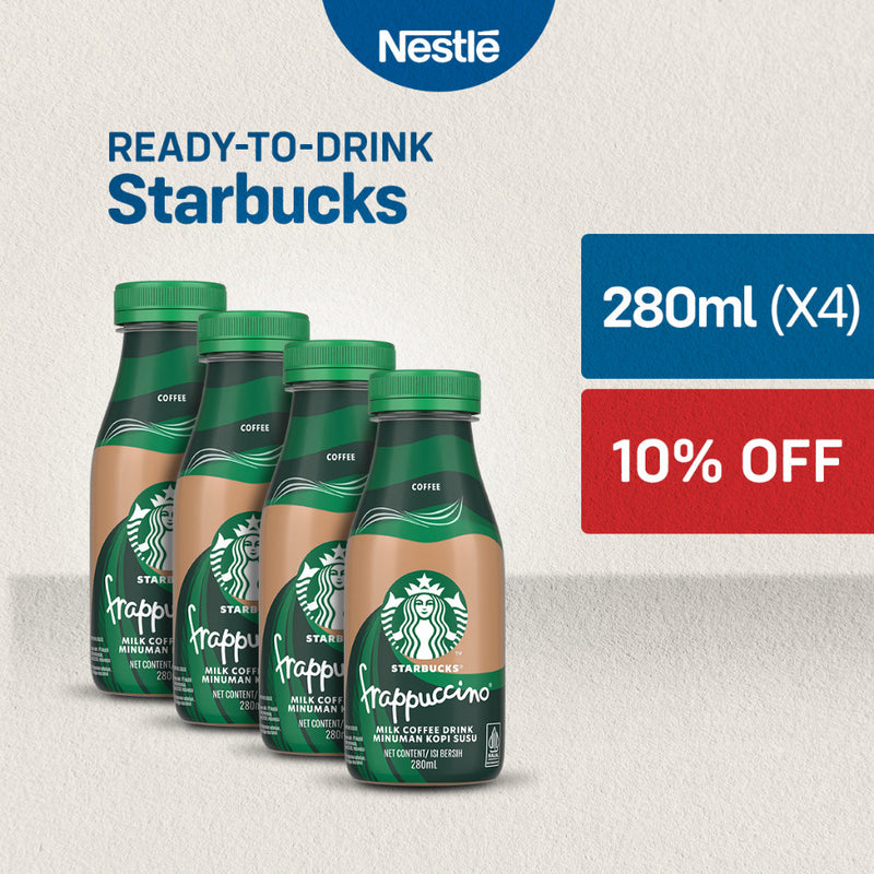 StarbucksÂ ReadyÂ ToÂ DrinkÂ FrappuccinoÂ MilkÂ CoffeeÂ 280ml - Pack of 4