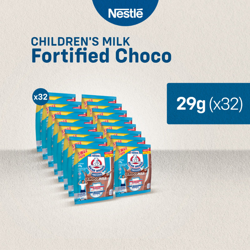 Bear Brand Fortified Choco Powdered Milk Drink 29g Swak - Pack of 32