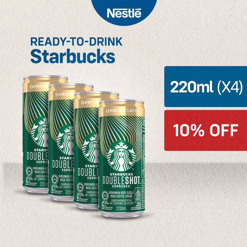 StarbucksÂ ReadyÂ ToÂ DrinkÂ DoubleshotÂ EspressoÂ LatteÂ 220ml - Pack of 4
