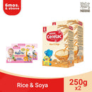 [FREE BABYFLO WIPES] Cerelac Rice & Soya Infant Cereals Baby Food 250g - Pack of 2