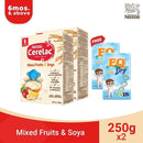 CERELAC Mixed Fruits & Soya 250g - Pack of 2 with FREE EQ Diapers Large 2 pcs.