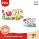 [FREE BABYFLO WIPES] Cerelac Wheat Banana & Milk Infant Cereals Baby Food 120g - Pack of 2