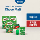 [FREE GIFTS]  Milo Powdered Choco Malt Milk Drink 1kg - Pack of 3