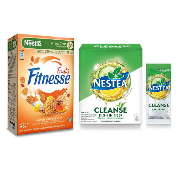 NESTEA Cleanse Powdered Green Tea 250ml - Pack of 10 + Fitnesse Fruit Breakfast Cereal 230g